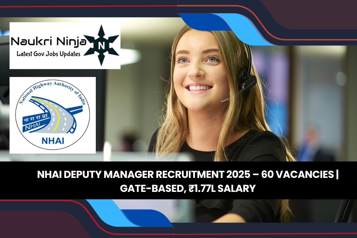 NHAI Deputy Manager Recruitment 2025 – 60 Vacancies | GATE-Based, ₹1.77L Salary