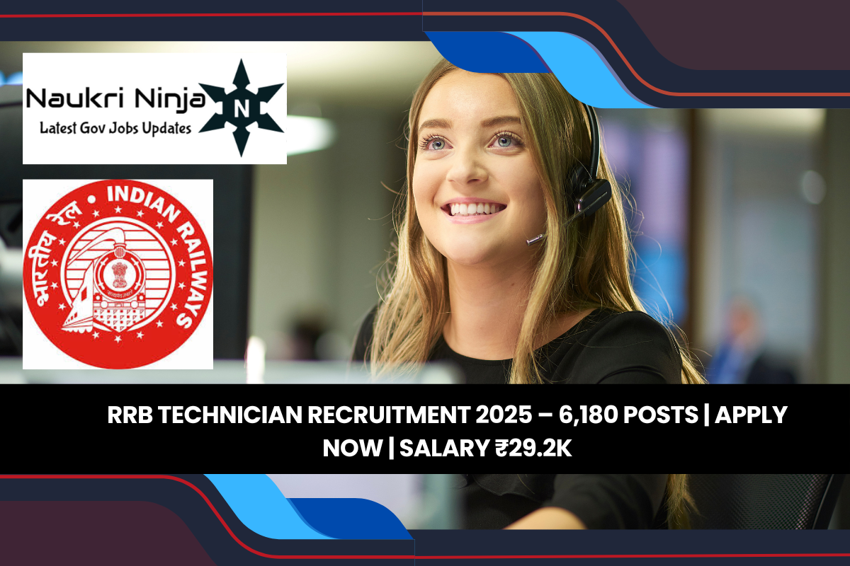 RRB Technician Recruitment 2025 – 6,180 Posts | Apply Now | Salary ₹29.2k